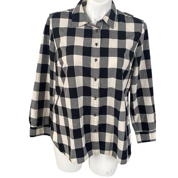Talbots Tops - XL TALBOTS Black Plaid Buffalo Check Button Up Dress Shirt Cotton EUC